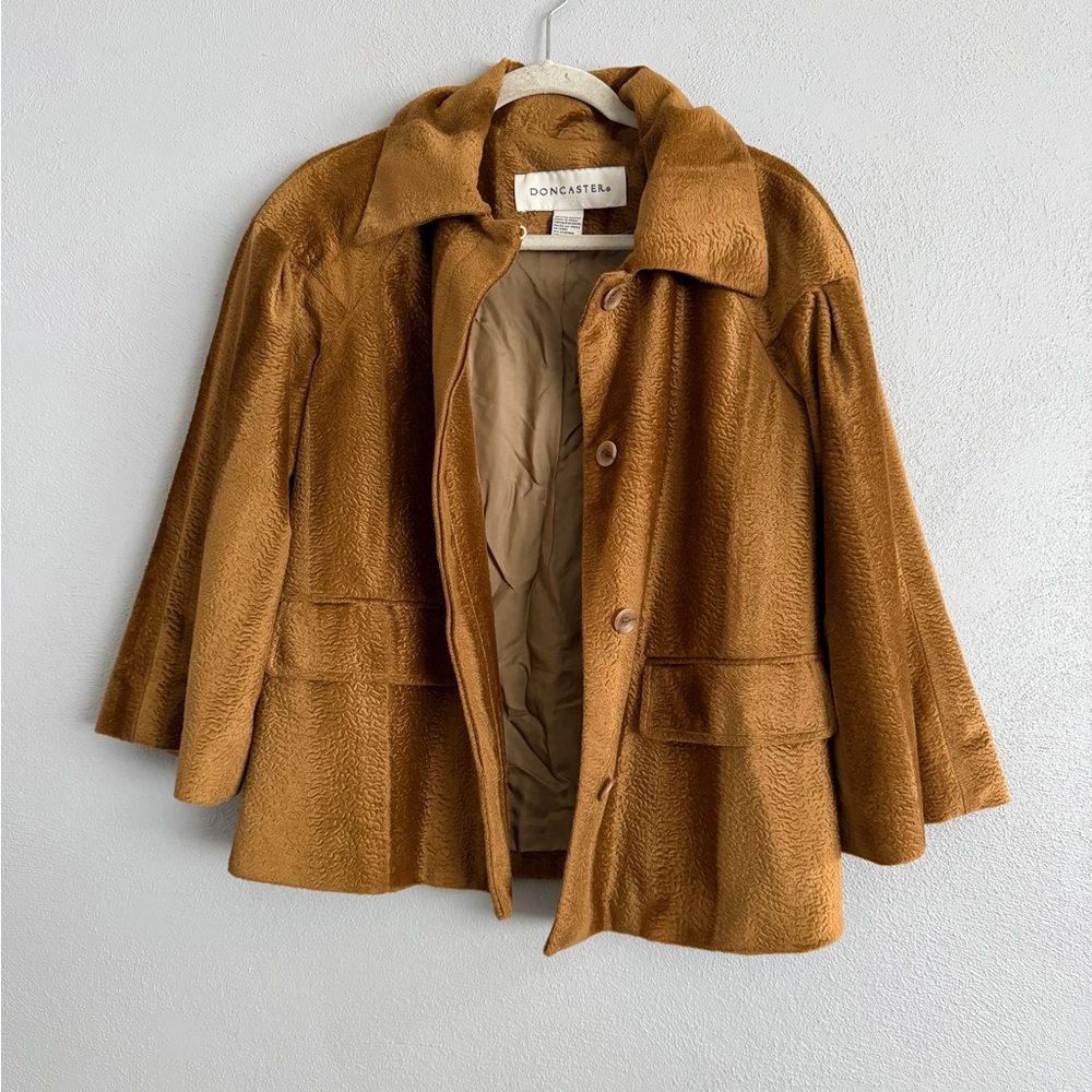 Doncaster Jacket Size 2 Textured Crushed Velvet Bronze Brown 3/4 Sleeves